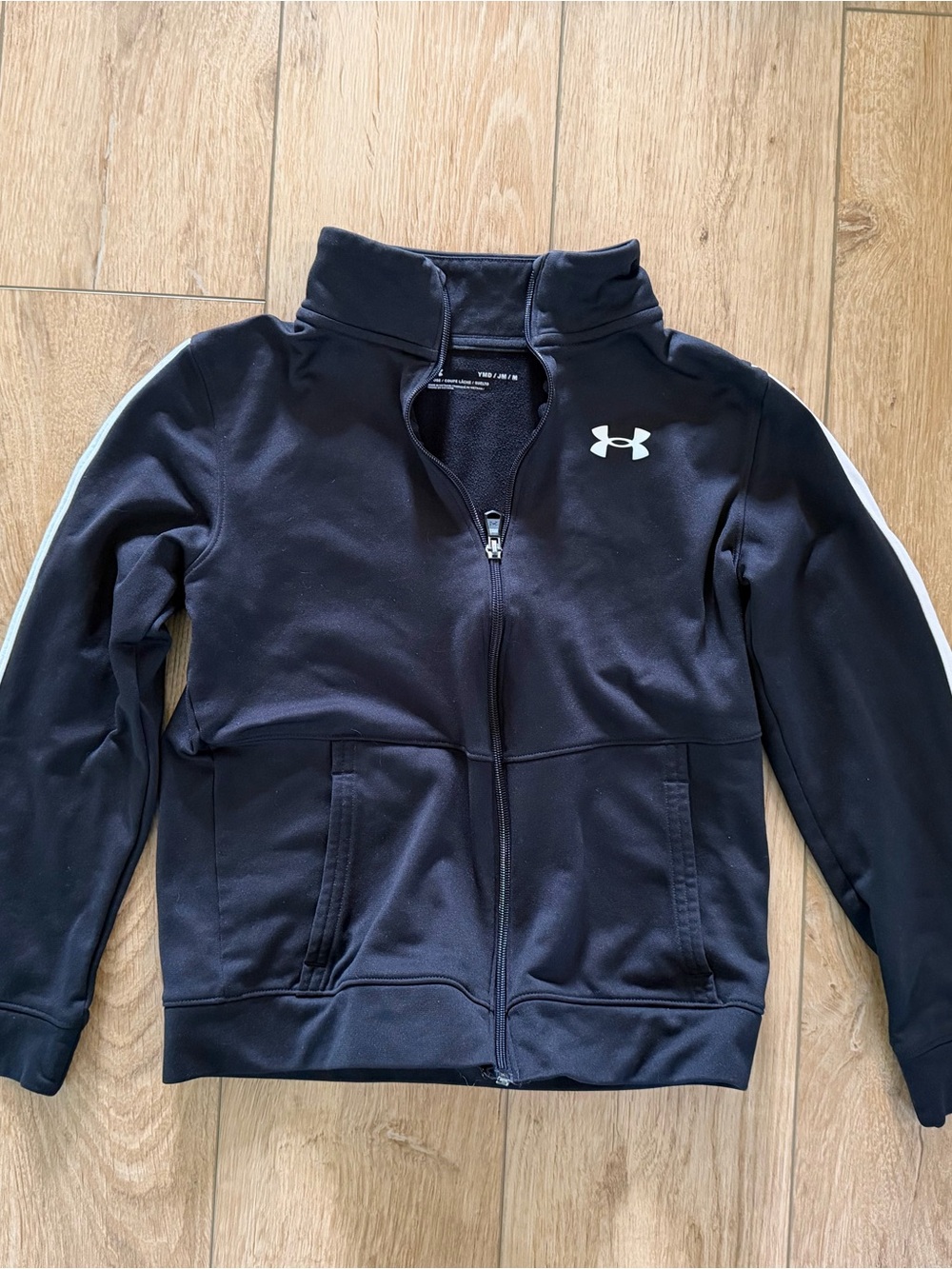 Under Armour Youth Black Jacket with White Logo & Sleeve Stripe